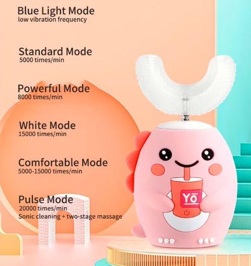 HappyBrush 360° Sonic U-Shaped Toothbrush – Gentle, Rechargeable & Fun Blue Light Timer for Children